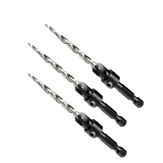 Juego de brocas de avellanado de madera HSS cónicas de 4 flautas de vástago hexagonal de 3 piezas para tornillo de madera